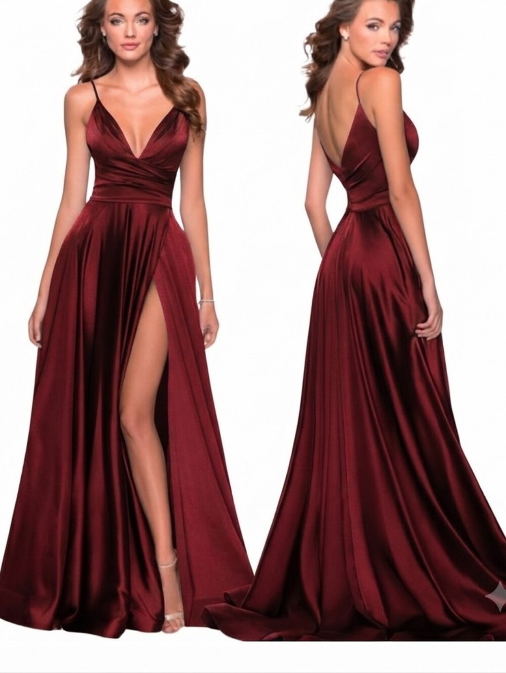 NWT La Femme Emerald Long Deep V Dress 28607 Size 8 New Without Tags